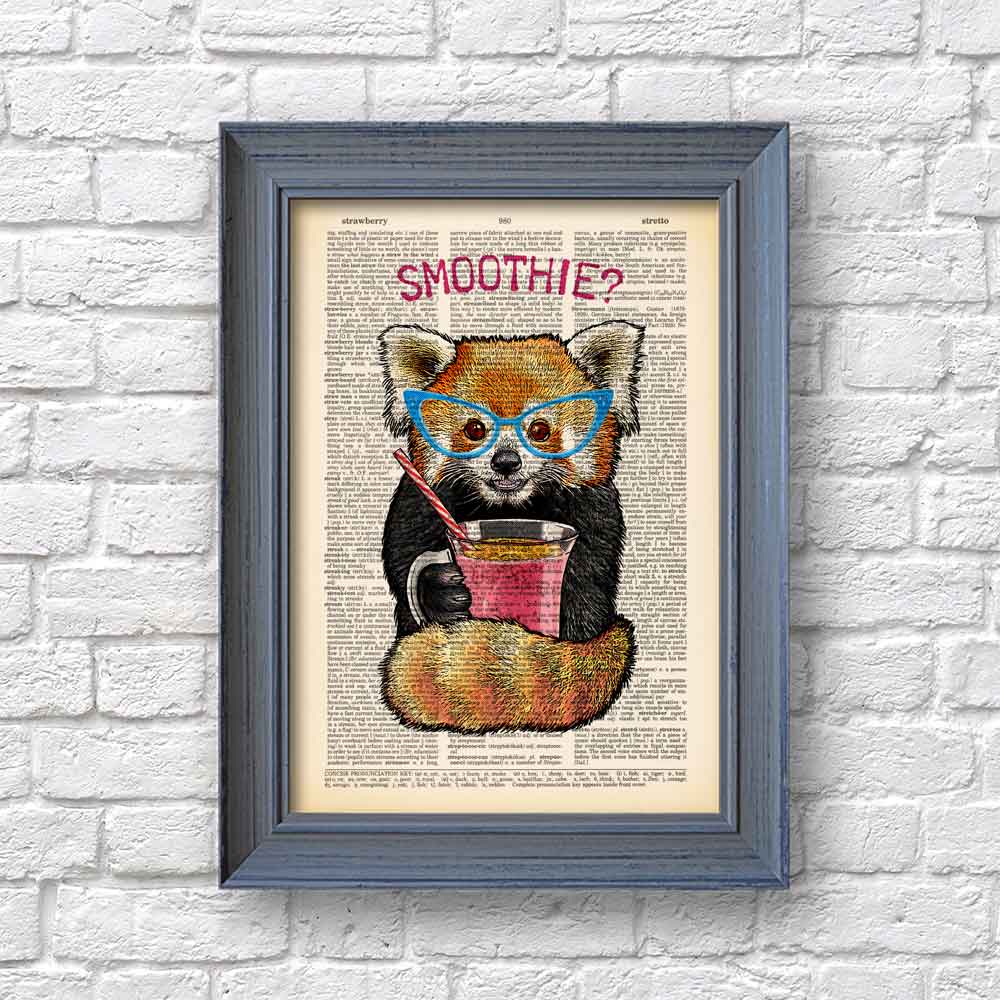 Red Panda with smoothie art print Natalprint