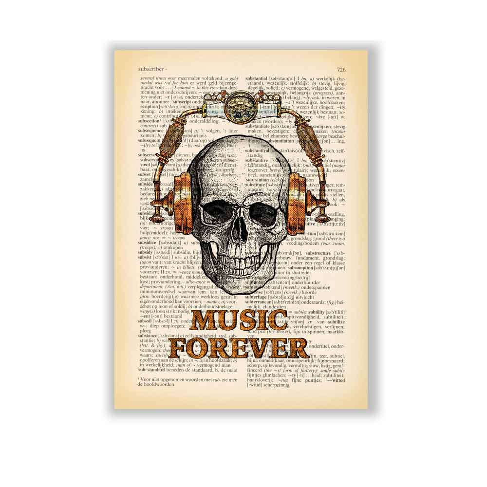 Skull in steampunk headphones art print Natalprint