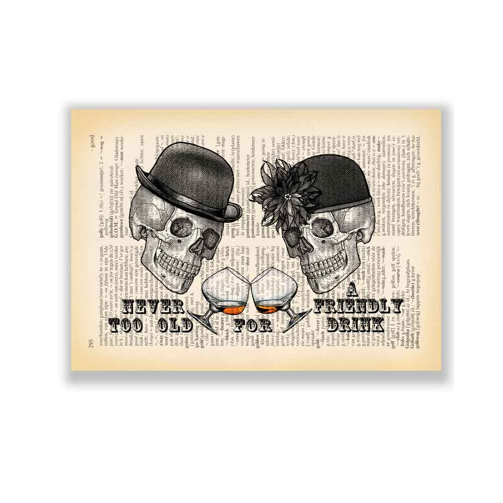 Skulls with whiskey art print Natalprint