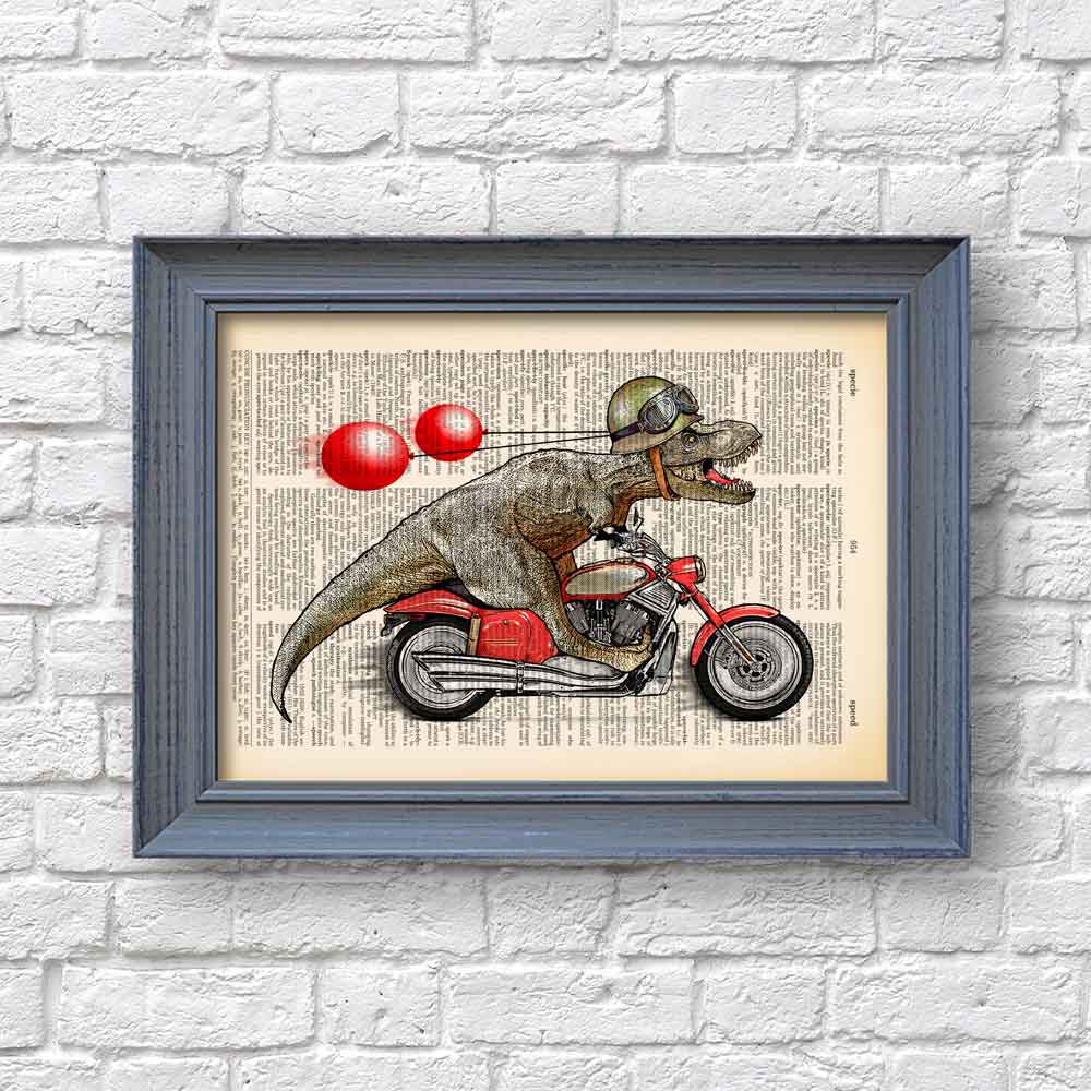 T Rex on motorbike art print Natalprint