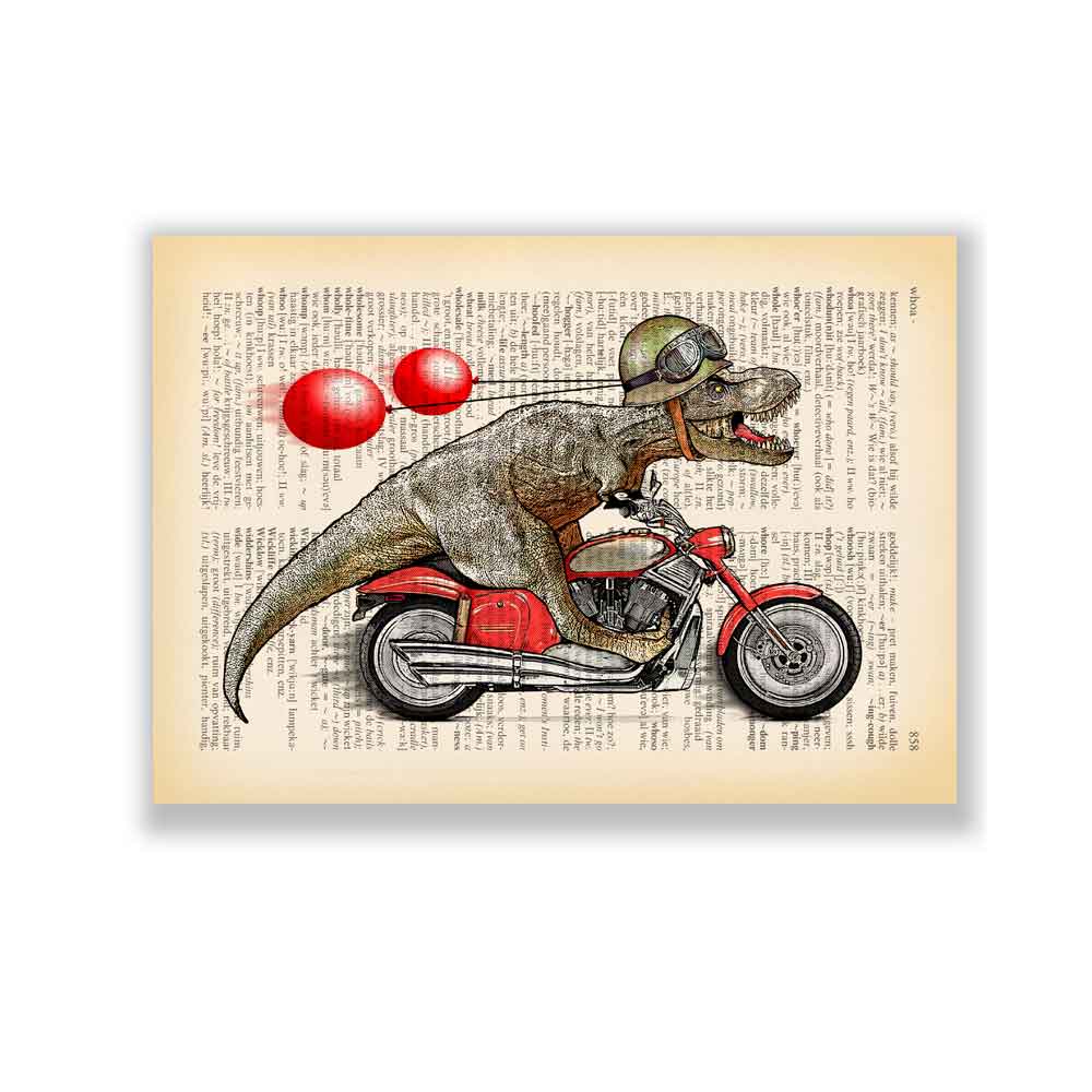 T Rex on motorbike art print Natalprint