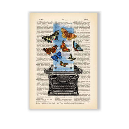 Typewriter and butterflies art print Natalprint