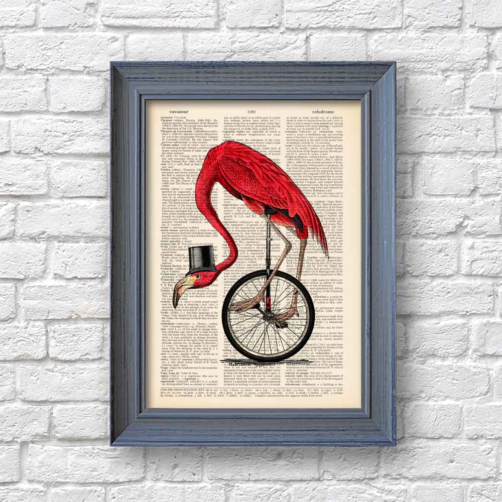 Flamingo on Bicycle Art Print Natalprint