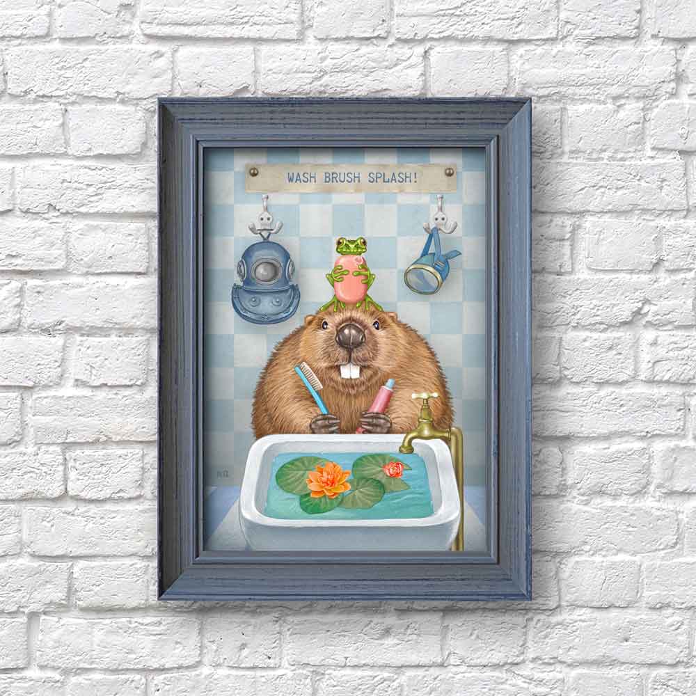 Beaver in Bathroom Art Print Natalprint