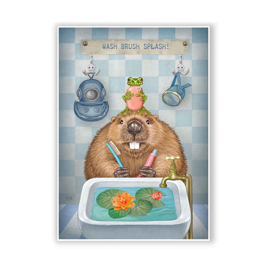Beaver in Bathroom Art Print Natalprint