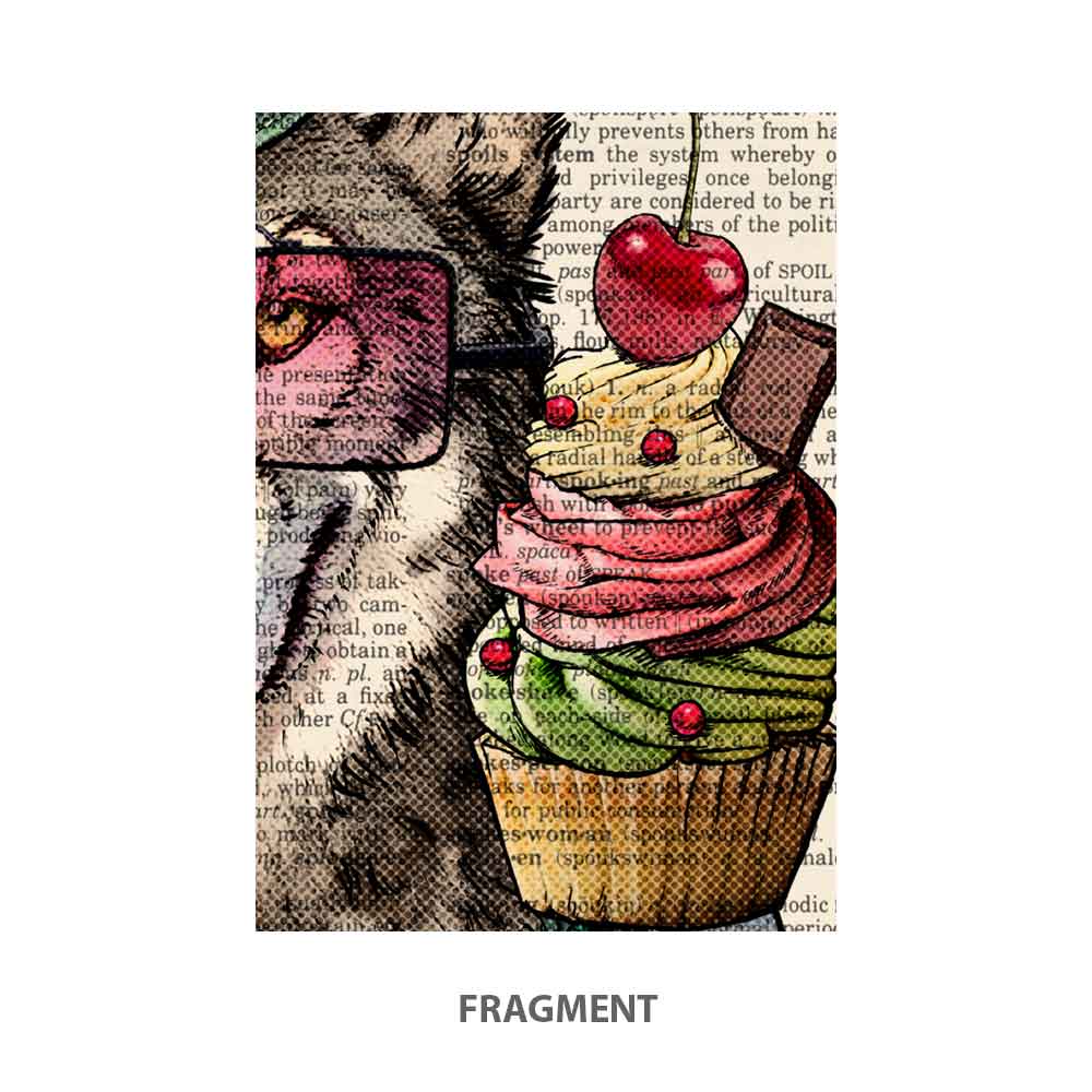 Wolf with cupcake art print Natalprint fragment