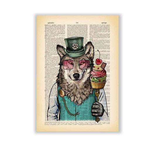 Wolf with cupcake art print Natalprint